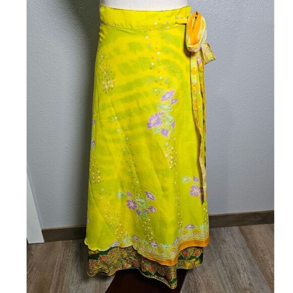 Womens Reversible Wrap A-line Maxi Skirt Med to XL. Yellow and Green - Picture 8 of 10